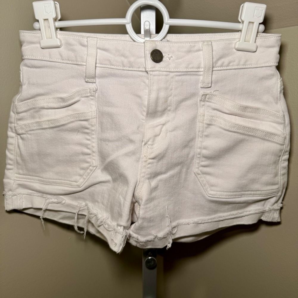 Paige White Denim Utility Shorts Raw Hem Front Patch Pockets Size‎ 25